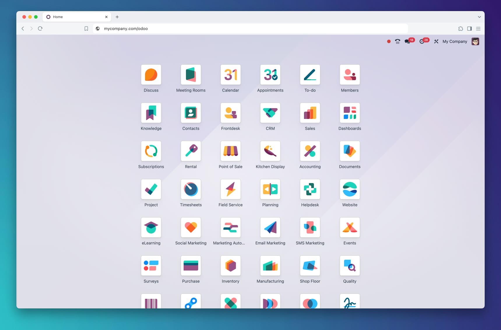 Інтерфейс Odoo на екрані ноутбука